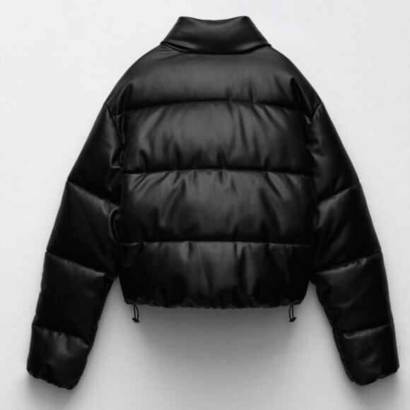 Faux Leather Puffer Jacket - Picture 4 of 12